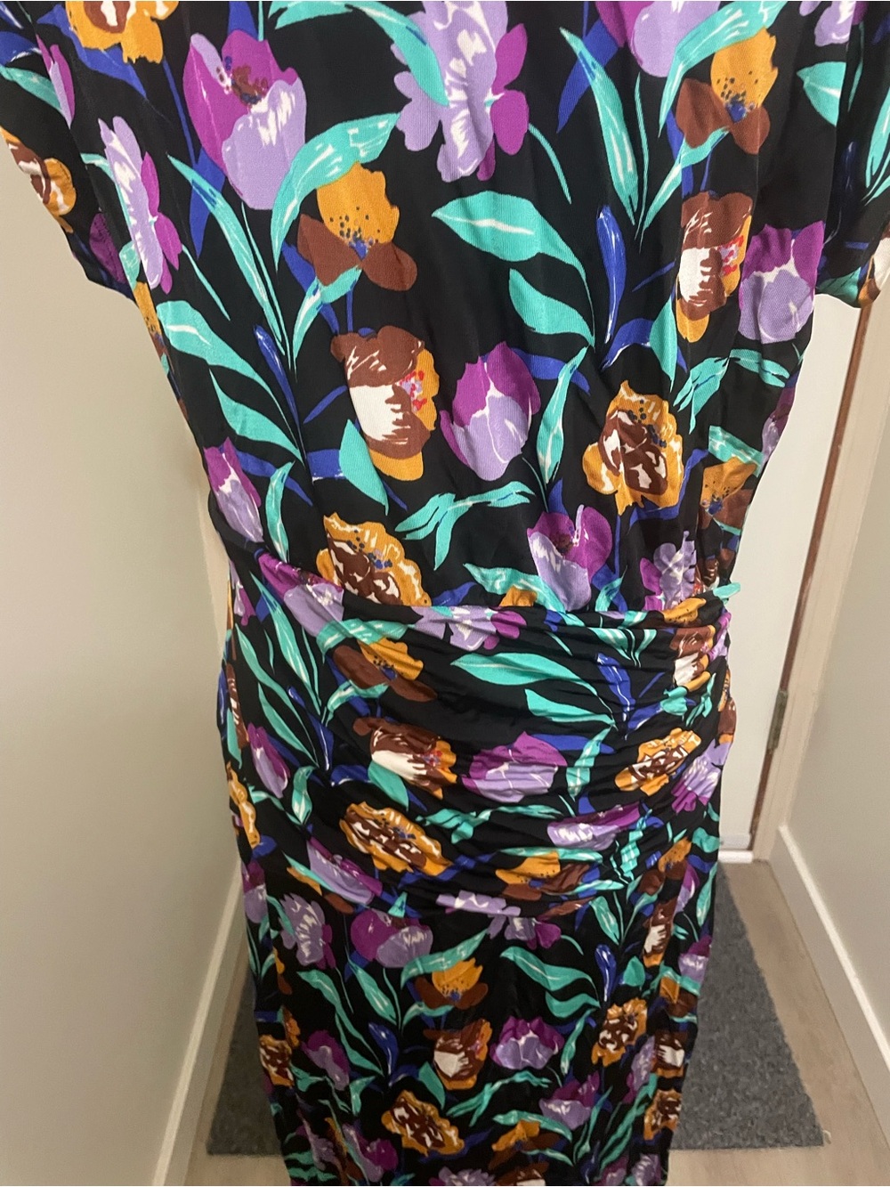 Etro Black Maxi Dress with Purple, Teal & Gold Floral Print - Picture 7 of 11